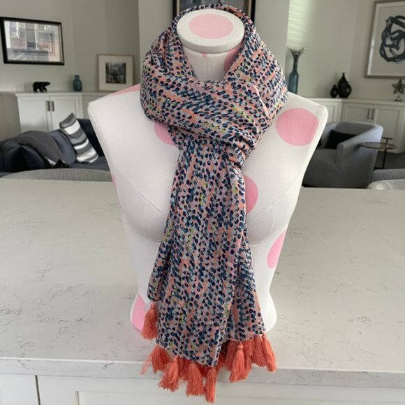 Brakeburn Original Ladies Collection Spots Tassel Modal Scarf Coral Blue OS NWT - Picture 11 of 11